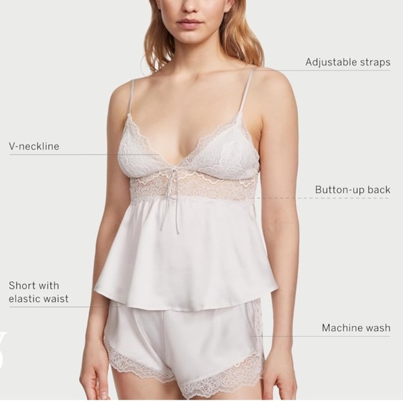 Victoria's Secret Satin & Lace Babydoll Cami Top & Shorts Pajama Set White SizeS - Picture 15 of 15